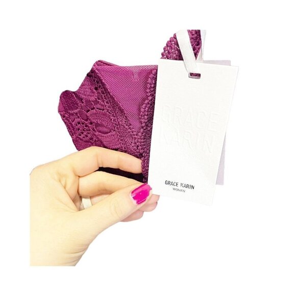 GRACE KARIN Women Sleeveless Deep V Neck Cocktail Pencil Dress Lace Purple M - Picture 4 of 4